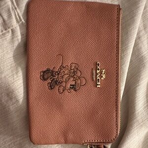 Coach Tan Leather Wristlet with Character Design